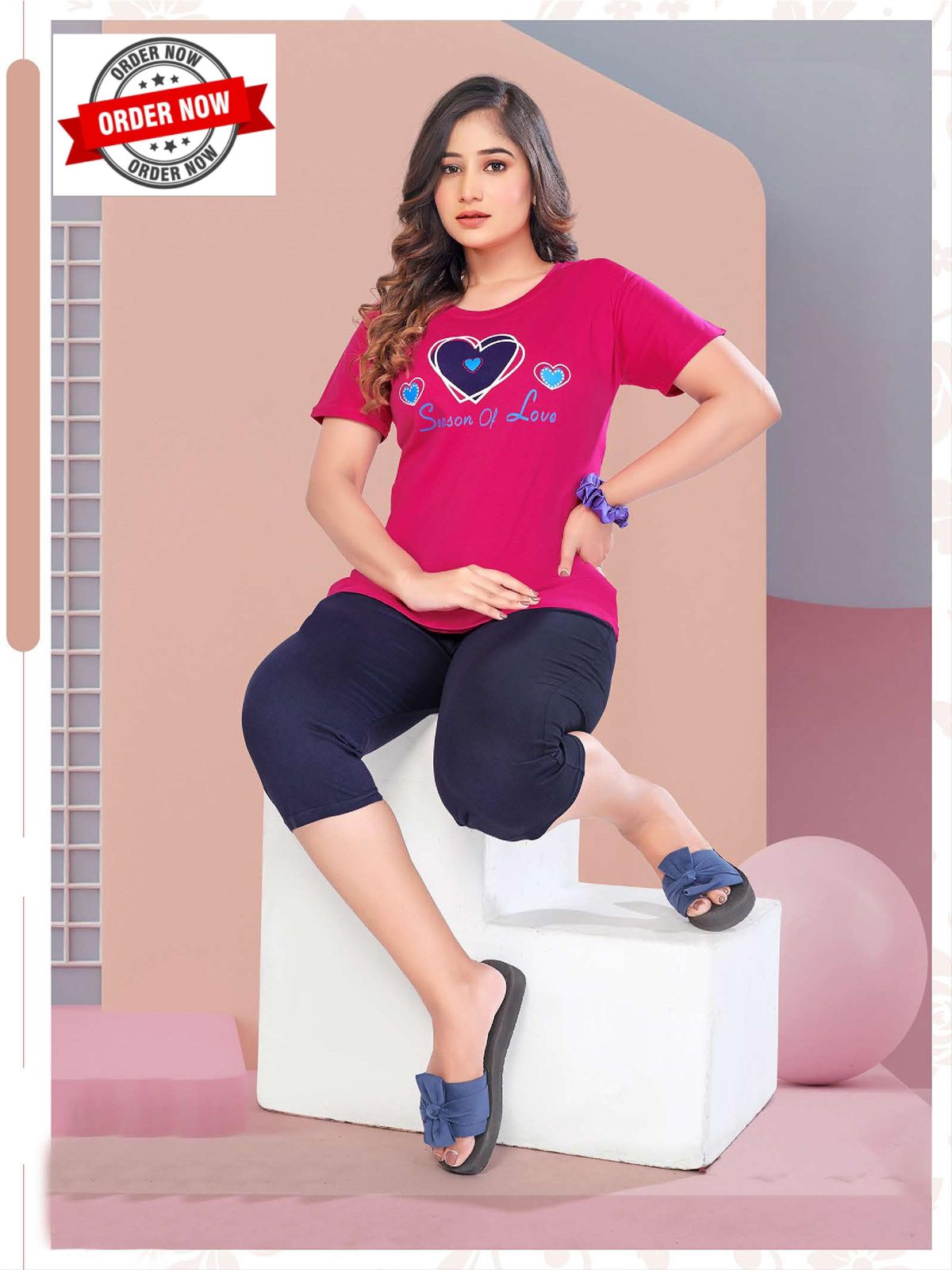 Vol At2590 Shinker Hosiery Cotton Summer Special Capri Night Suit Wholesale Online
